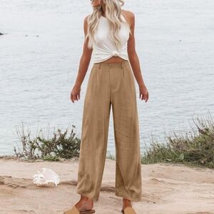 Women's Tan Wide-Leg Pants